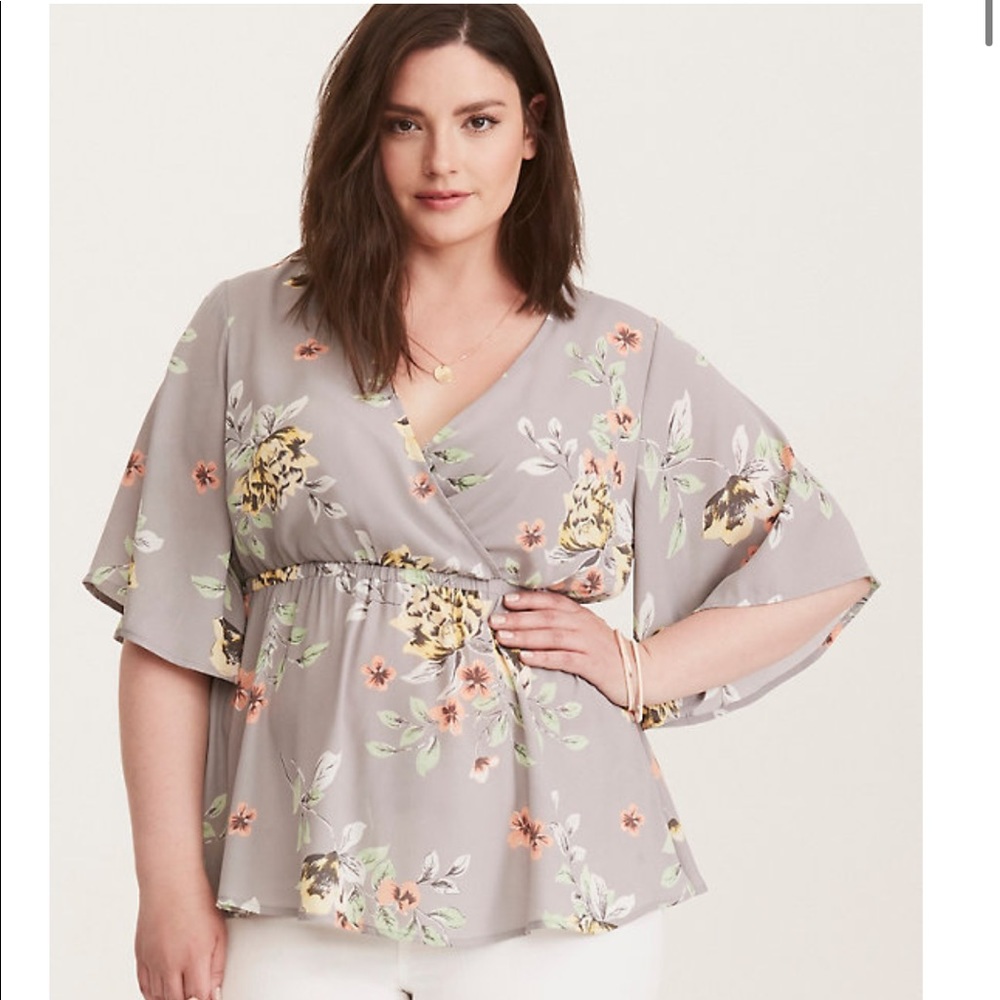 Torrid Lily Floral Wrap Georgette Babydoll Blouse